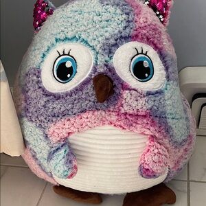 Plush Rainbow Owl Pillow - Soft Multicolor Accent